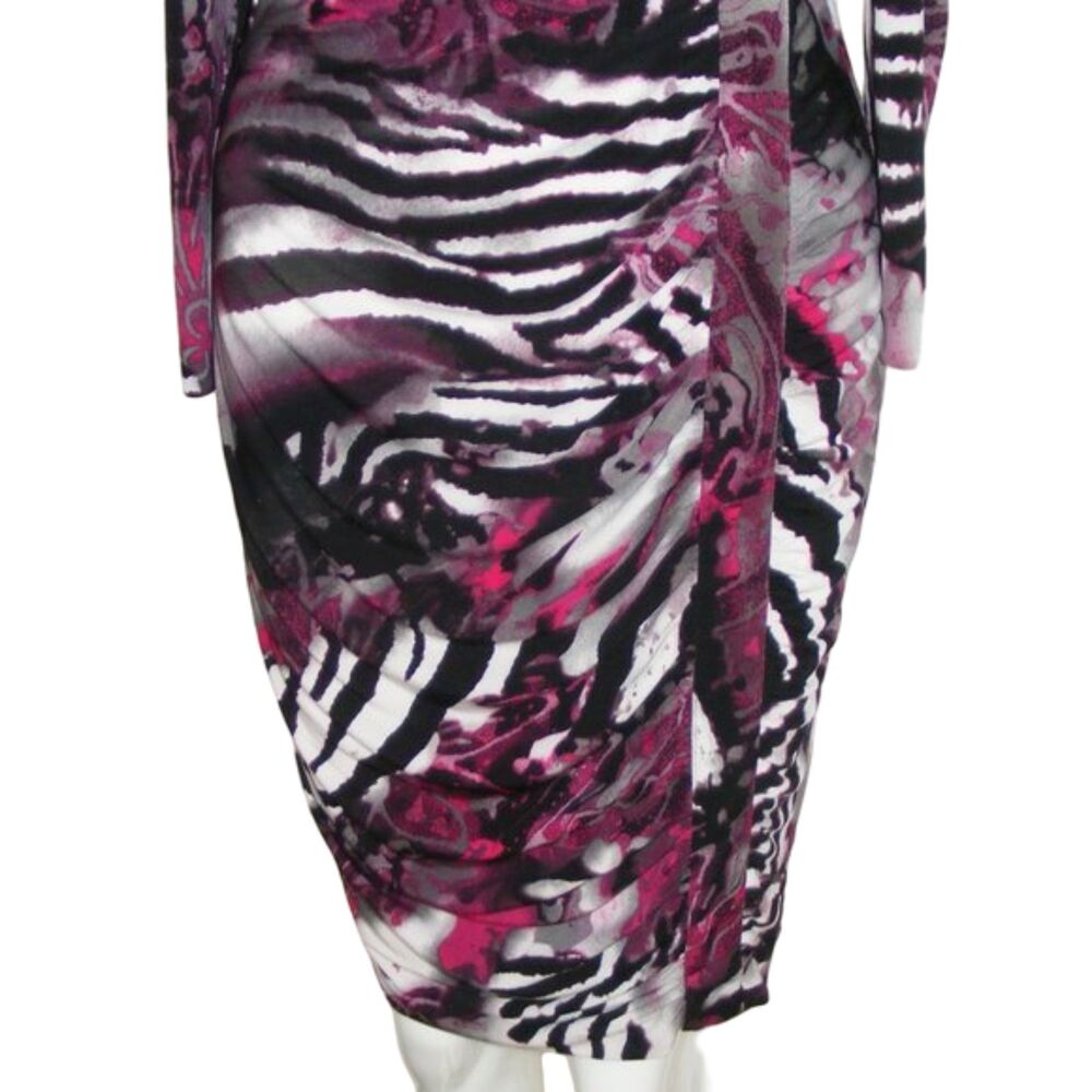 CACHE Dress, 6, Ruched, Long sleeve, Partial Zebra Stripes, Multicolor, Clingy - Picture 5 of 8